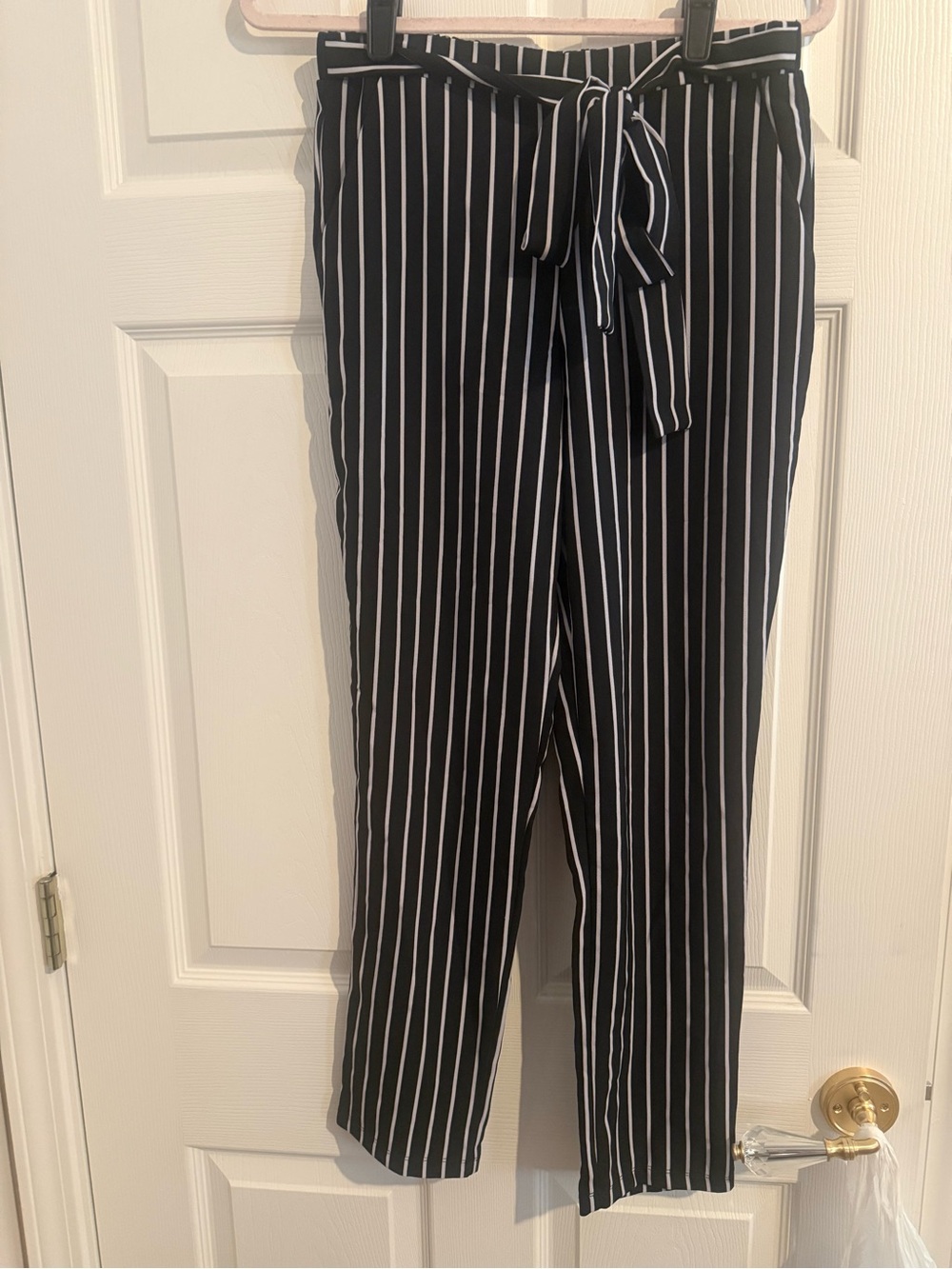 High-Rise Black & White Pinstripe Ankle Trousers